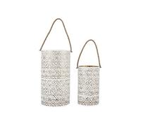 Duo de Lanternes Métal Ajouré Blanc et Or -