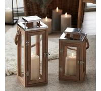 Duo de Lanternes Salcombe en Bois avec Bougies TruGlow®