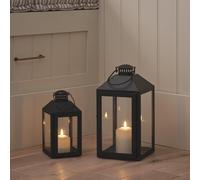 Duo de Lanternes Seaton Grande & Moyenne en Métal Noir avec Bougies LED TruGlow®