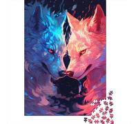 Duo de Loups Carton Recyclé 1000 Pièces Art numérique Fantastique Puzzle, Famille/Adultes/Adolescents, Décompression, Cadeau Personnalisé & Décor Mural 52x38cm/1000pcs