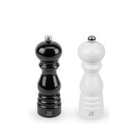 Duo de moulins à poivre et à sel manuels en bois laqué noir et laqué blanc 18 cm - 7"