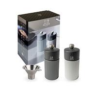 Duo de moulins manuels à poivre et à sel Line Carbone 12 cm et entonnoir en inox en coffret cadeau