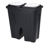 Duo de poubelles 50 litres noir avec couvercle push blanc - 2x 25 L - poubelle double en plastique recyclable avec fermeture à clapet