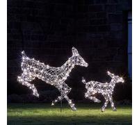Duo de Rennes de Noël Harlow en Rotin Biche et Faon 300 LED Bicolore