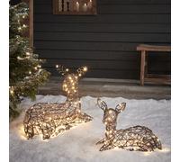 Duo de Rennes Lumineux en Rotin Studley Biche et Faon Couchés