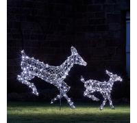 Duo de Rennes Solaires à LED Bicolore Harlow : Biche et Faon en Rotin