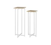 AltoBuy MOX - Duo de Sellettes Gigognes Industrielles Aspect Bois et Métal Blanc