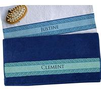 Duo de Serviettes Blanche et Bleue Personnalisables - Mosaïque - Serviettes de Toilette Douces en Coton 50 cm x 100 cm - Cadeau Couple, Cadeau pour la Famille