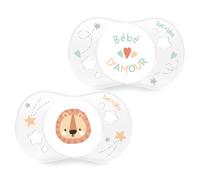 Duo de sucettes anatomiques bébe d'amour et petit lion 0-2 mois