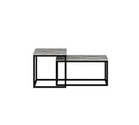 Toilinux - Duo de tables basses encastrables effet marbre - Blanc et noir Blanc