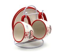 Duo de Tasses à Expresso avec Sous-Tasses motif Coeur Alsacien sur Support métal