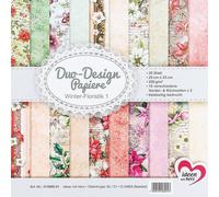 Duo-Design Lot De 20 Feuilles De Papier De Bricolage 25 X 25 Cm 250 G/M² Imprimé Des Deux Côtés Papier Design Papier À Motif Idéal Pour Le Scrapbooking (Fleurs Hiver 1)