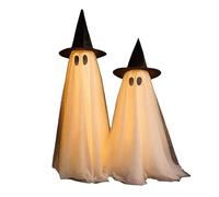 Duo d'esprit scintillant et chapeau de sorcière, déguisement pour enfants, fantôme lumineux à capuche, Halloween, fantôme debout, porche, cour, décoration fantôme LED (taille L)