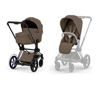 Duo e-PRIAM 2026 Poussette électrique tout-terrain avec nacelle pliable Matt Black Coconut Brown