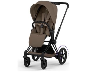 Duo e-PRIAM 2026 Poussette électrique tout-terrain avec nacelle pliable Matt Black Coconut Brown