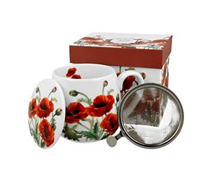 DUO Floral Classic Poppies Tasse 430 ml avec infuseur en porcelaine New Bone China