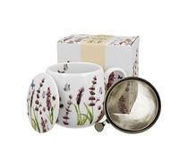 DUO FLORAL Gobelet Fassbecher 430 ml CLASSIC LAVENDER avec infuseur à thé, porcelaine New Bone China
