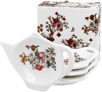 DUO FLORAL Set de 4 porte-sachets de thé VINTAGE FLOWERS WHITE New Bone China Porcelaine
