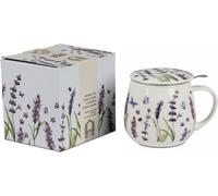 DUO FLORAL Tasse à fût 430 ml CLASSIC LAVENDER avec passoire à thé, New Bone China Porcelaine