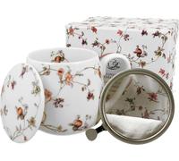 DUO FLORAL Tasse à fût 430 ml SAFA avec passoire à thé, New Bone China Porcelaine