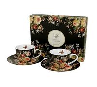 Duo Floral Warda Lot de 2 tasses à expresso 90 ml avec soucoupes en porcelaine New Bone China