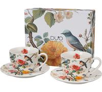 DUO Flowers Classic APRIL Set de 2 tasses 270 ml avec soucoupes, New Bone China Porcelaine