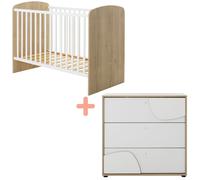 Duo Lit 60x120 cm et Commode 3 tiroirs Châtaignier naturel Basile