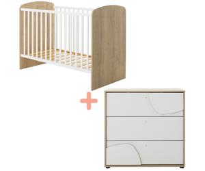 Duo Lit 60x120 cm et Commode 3 tiroirs Châtaignier naturel Basile