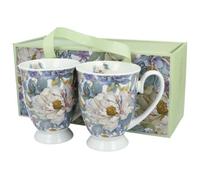 Duo Lot de 2 gobelets en porcelaine New Bone China avec pied, 340 ml, dans une boîte cadeau