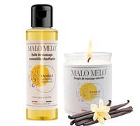 Duo massage sensuel I Huile de massage comestible érotique sexuelle lubrifiante & Bougie de massage sensuelle gourmande I Vanille I MALOMELO