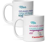 Duo Mug grand mère grand père amour - Tasses mon papi perfection ma mamie merveilleuse - Mugs grands parents humour n°1 à offrir - Tasses cadeau fête anniversaire Noël céramique 325ml petit déjeuner