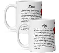 Duo Mug papa maman amour - Tasses mère père je t'aime déclaration et coeurs - Mugs maman papa tendresse tirade à offrir - Idée cadeau fête anniversaire Noël céramique 325ml café thé