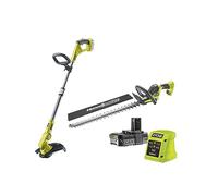 Duo One+ : Coupe-Bordures/Dresse-Bordures 25/30 cm OLT1832 + Taille-Haies Linea 55 cm RY18HT55A - 1 Batterie Lithium+ 2,0Ah et 1 Chargeur 1,7A