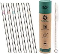 DUO pailles courtes et longues (15 cm et 23 cm) | paquet de 6 pailles en verre transparent avec logo | réutilisables, en plastique et sans BPA | comprend une brosse de rangement et de nettoyage