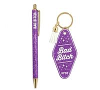 Duo paillettes porte cles motel et stylo bad bitch