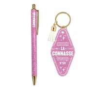 Duo paillettes porte cles motel et stylo connasse