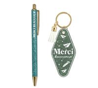Duo Paillettes Porte-cles Motel et Stylo Merci Beaucoup