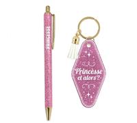 Duo paillettes porte cles motel et stylo princesse