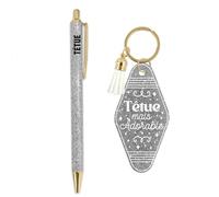 Duo paillettes porte cles motel et stylo tetue