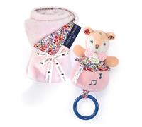 Duo plaid + doudou musique polyester DUO BOH'AIME faon rose 2 pièces