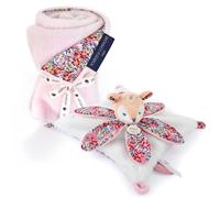 Duo plaid + doudou pétale polyester DUO BOH'AIME faon rose 2 pièces