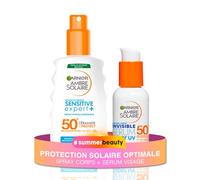 Duo Protection Pour Toute La Famille - Garnier Ambre Solaire - Sérum UV Invisible SPF50+ + Spray Sensitive Expert+ - Haute Protection & Résistant À L'eau