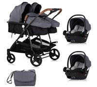 DUO SMART Poussette jumeaux ou enfants rapprochés largeur 79 cm Gris + 2 cosy i-Size gris