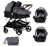 DUO SMART Poussette jumeaux ou enfants rapprochés largeur 79 cm Gris + 2 cosy i-Size gris