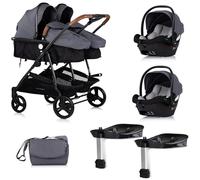 DUO SMART Poussette jumeaux ou enfants rapprochés largeur 79 cm Gris + 2 cosy i-Size gris avec base Isofix