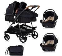 DUO SMART Poussette jumeaux ou enfants rapprochés largeur 79 cm Noir + 2 cosy i-Size noir