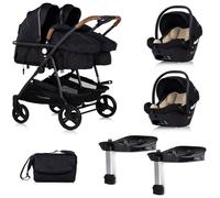 DUO SMART Poussette jumeaux ou enfants rapprochés largeur 79 cm Noir + 2 cosy i-Size noir avec base Isofix