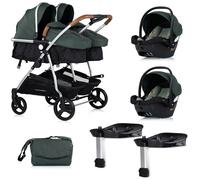 DUO SMART Poussette jumeaux ou enfants rapprochés largeur 79 cm Vert + 2 cosy i-Size vert avec base Isofix