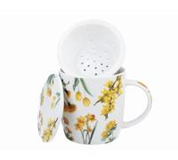 Duo Spring in bloom Tasse en porcelaine New Bone China avec infuseur à thé et couvercle Jaune 400 ml