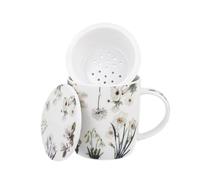 Duo Spring in bloom Tasse en porcelaine New Bone China avec infuseur et couvercle Motif fleurs blanches 400 ml